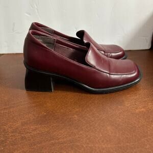 Vintage Fanfares Chunky‎ Slip On Shoes Womens 7.5 Loafer Mule Burgundy 90s Y2K